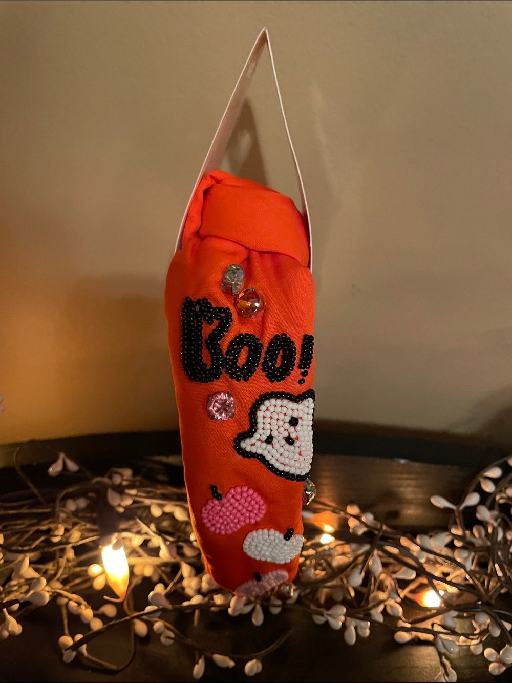 NEW!!! Mud Pie Orange Halloween Headband with Beaded 'Boo' and Ghost Accent
